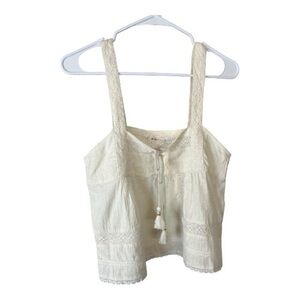 Spell Ivory Lace Orgaic Cotton Crochet Trim Camisole with Tassel
